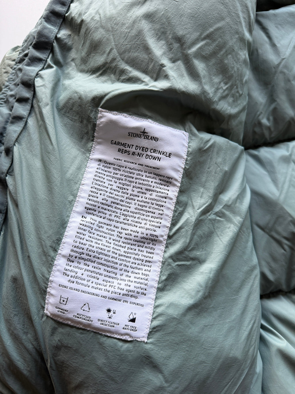 Stone Island Garment Dyed Down Jacket Green